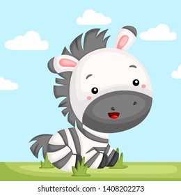 a vector of a cute zebra in a grass