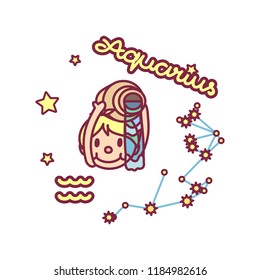 vector cute Zodiac sign: aquarius constellation