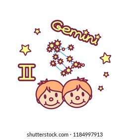 vector cute Zodiac sign: gemini constellation