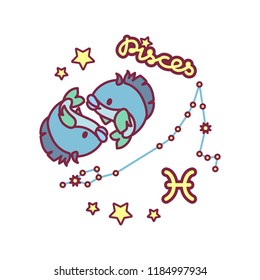 vector cute Zodiac sign: pisces constellation