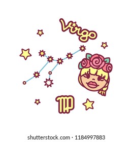 vector cute Zodiac sign: virgo constellation