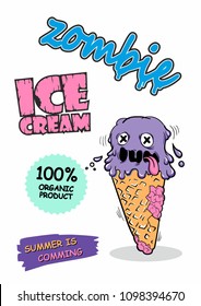 Vector cute zombie ice cream. Original detailed vector illustration with simple gradient. Can be used for T shirt design or for Halloween. Summer is coming