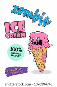 Vector cute zombie ice cream. Original detailed vector illustration with simple gradient. Can be used for T shirt design or for Halloween. Summer is coming