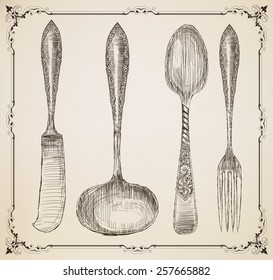 Vector. Cutlery, doodle style