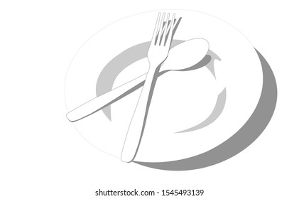 Vector cutlery fork hand drawn kitchen posters spoon, plate and fork. This vector cutlery take the spoon, plate and fork as an object cutlery image. The spoon and fork is part of the vector cutlery.