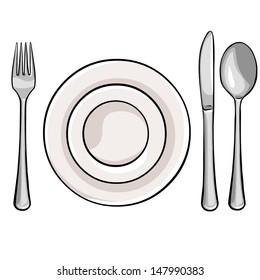 vector cutlery: fork, plate, knife, spoon