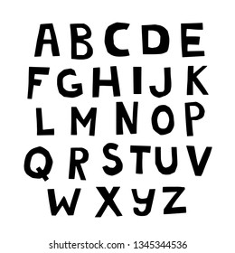 Vector cutout alphabet letters shapes isolated on white. Collage paper abc elements. Artictic lettering set perfect for print poster, header text and creative background