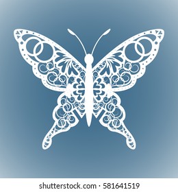 vector cutout butterfly, Laser cutting wedding place card, Decorative card. paper white