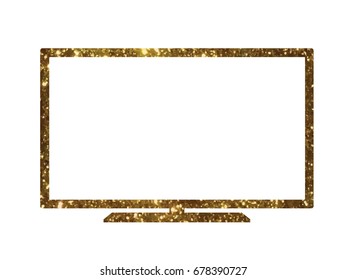 The vector cutout golden glitter of isolated OLED black flat smart wide TV on white background