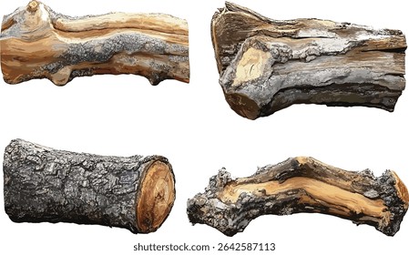 Planos de fundo de coleções de madeira de folhosas, tronco de árvore, textura de madeira, silvicultura, madeira, madeira, troncos de madeira isolados, elementos da natureza, design ecológico, estilo rústico