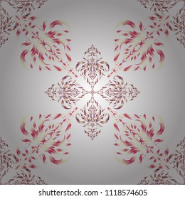 Vector cutout paper lace texture, beige, purple and pink tulle, swirly seamless pattern.
