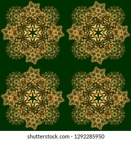 Vector cutout paper lace texture, multicolor tulle on a green background, swirly seamless pattern.
