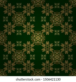 Vector cutout paper lace texture, green and golden tulle, swirly seamless pattern.