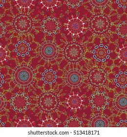 Vector cutout paper lace texture, blue, green and red tulle, swirly seamless pattern.