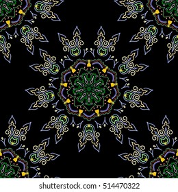 Vector cutout paper lace texture, neutral, green and beige tulle on a black background, swirly seamless pattern, eps10.