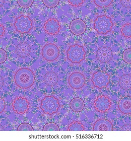 Vector cutout paper lace texture, violet and pink tulle, swirly seamless pattern.