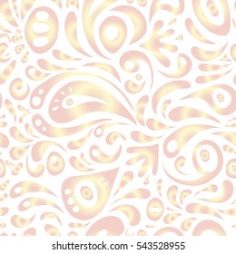 Vector cutout paper lace texture, beige and neutral tulle on a white background, swirly seamless pattern.