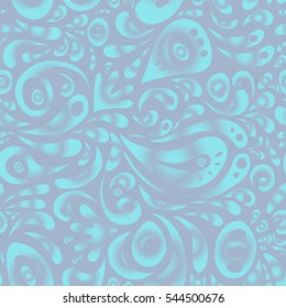 Vector cutout paper lace texture, blue tulle, swirly seamless pattern.