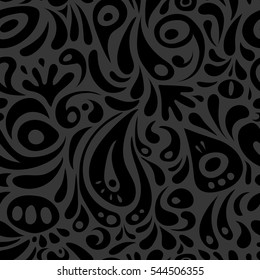 Vector cutout paper lace texture, black and gray tulle, swirly seamless pattern.