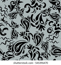 Vector cutout paper lace texture, black and gray tulle, swirly seamless pattern.