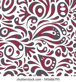 Vector cutout paper lace texture, red and gray tulle on a white background, swirly seamless pattern.