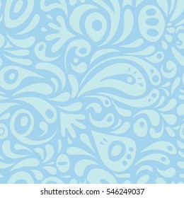 Vector cutout paper lace texture, blue and neutral tulle, swirly seamless pattern.