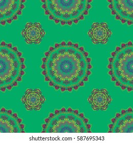 Vector cutout paper lace texture, green, yellow and magenta tulle, swirly seamless pattern.