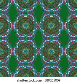 Vector cutout paper lace texture green, orange, blue and red tulle, swirly seamless pattern.