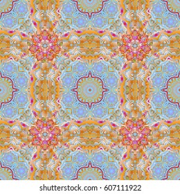 Vector cutout paper lace texture, violet, red and yellow tulle, swirly seamless pattern.