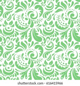 Vector cutout paper lace texture, green tulle on a white background, swirly seamless pattern.