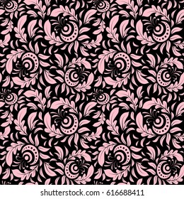 Vector cutout paper lace texture, multicolor tulle on a black background, swirly seamless pattern.