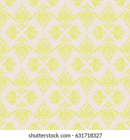 Vector cutout paper lace texture, yellow and beige tulle, swirly seamless pattern.