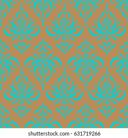 Vector cutout paper lace texture, blue and beige tulle, swirly seamless pattern.