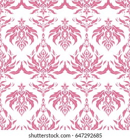 Vector cutout paper lace texture, pink tulle on a white background, swirly seamless pattern.