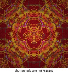 Vector cutout paper lace texture, orange, yellow and red tulle, swirly seamless pattern.