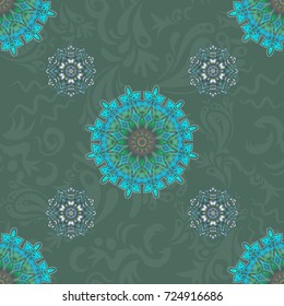 Vector cutout paper lace texture, green, beige and blue tulle, swirly seamless pattern.