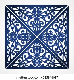 Vector cutout pattern in Eastern style on scroll work background. Ornate element for design. Ornamental pattern for wedding invitations, greeting cards. Laser cut elements design. Cutting file.