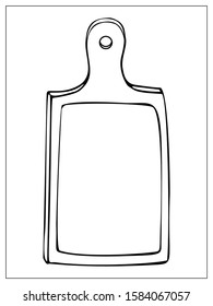 Vector cutting board. Outline illustration with Kitchen Utensils isolated on a white background. Template for graphic design of packaging, backgrounds, banners or menu. Vector stock illustration.