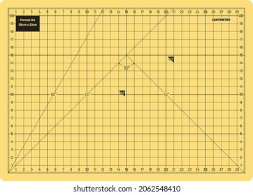 Vector Cutting Mat, high detail design in medium A4 format, in metric dimensions 30x21cm
Cutting mat background in yellow color for technical, drawing or decoration background template.