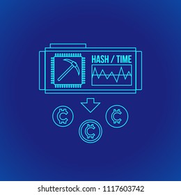 vector cyan outline design blockchain proof of work algorithm cryptocurrency POW mining principle explain scheme illustration icon isolated blue background