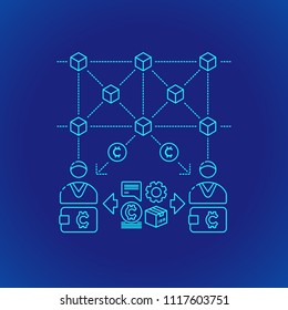 vector cyan outline design blockchain proof of importance algorithm cryptocurrency POI mining principle explain scheme illustration icon isolated blue background
