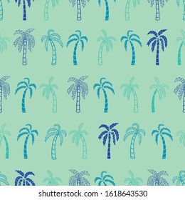 Vector cyan tropical coconut trees horizontal seamless pattern background