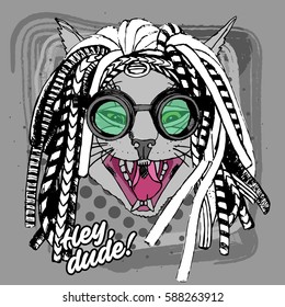 Vector cyber cat in a glasses. Steampunk animal 2