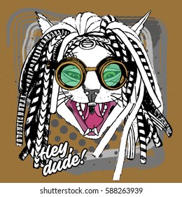 Vector cyber cat in a glasses. Steampunk animal 1