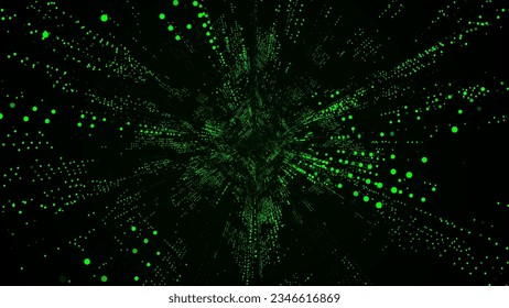 Vector cyber futuristic speed tunnel. Sci-fi green wormhole. Matrix technology decoder. Abstract 3D wireframe portal with connections lines and dots. Data flow. Technology funnel with dots. svg