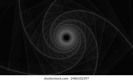 Vector cyber futuristic speed tunnel. Sci-fi black wormhole. Abstract 3D wireframe portal with connections lines and dots. Data flow. Technology grid funnel.