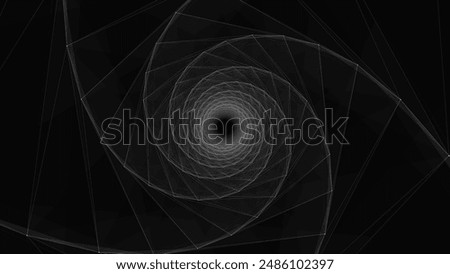Vector cyber futuristic speed tunnel. Sci-fi black wormhole. Abstract 3D wireframe portal with connections lines and dots. Data flow. Technology grid funnel.