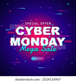 Vektor des Cyber Monday Banners mit Neon Design und Shop Button Konzept