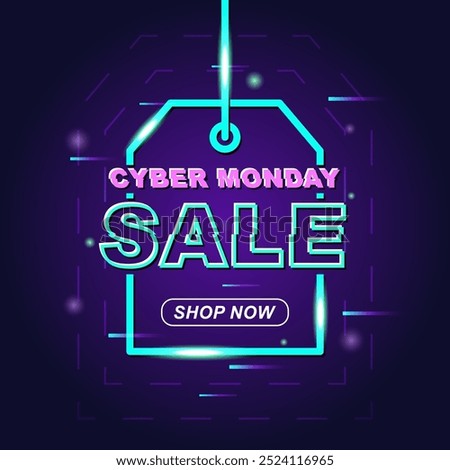 vector of Cyber Monday banner with neon design and shop button concept