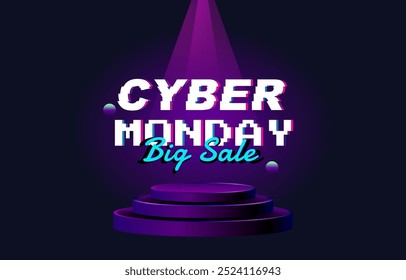 Vektor des Cyber Monday Banners mit Podiumdesign und Shop Button Konzept